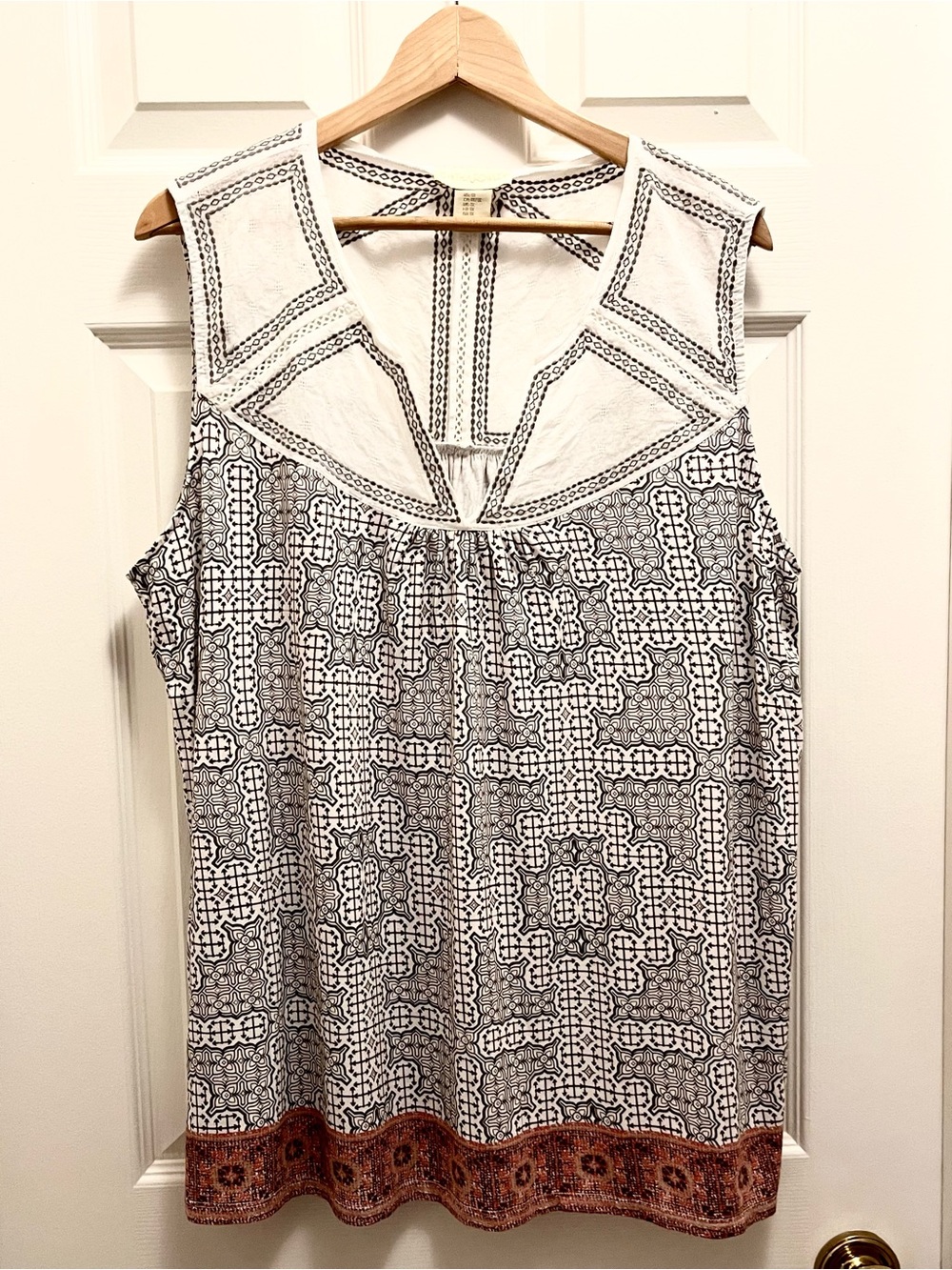 Cynthia Rowley Boho Embroidered Print Sleeveless Top Size 1X